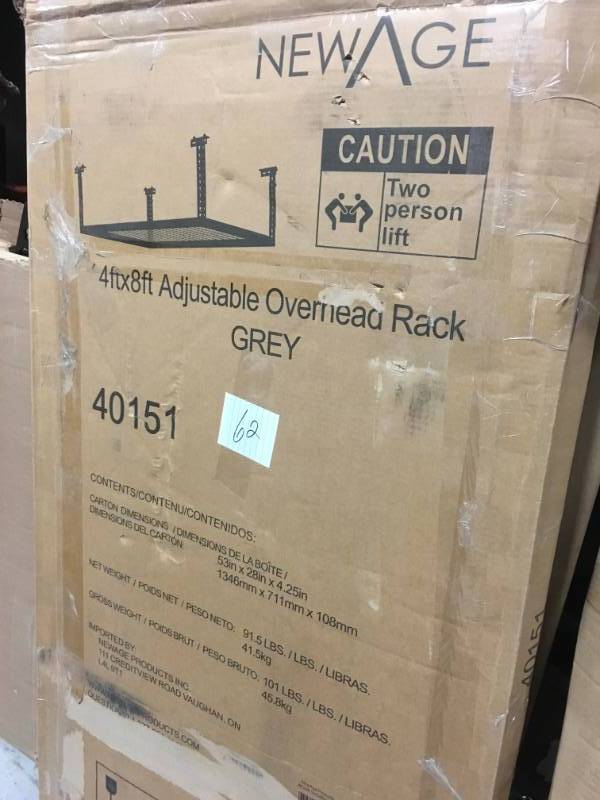 NewAge Products VersaRac 48 in. W x 42 in. H x 96 in. D Adjustable Ceiling Mounted Storage Rack in Gray QTY 2 no used