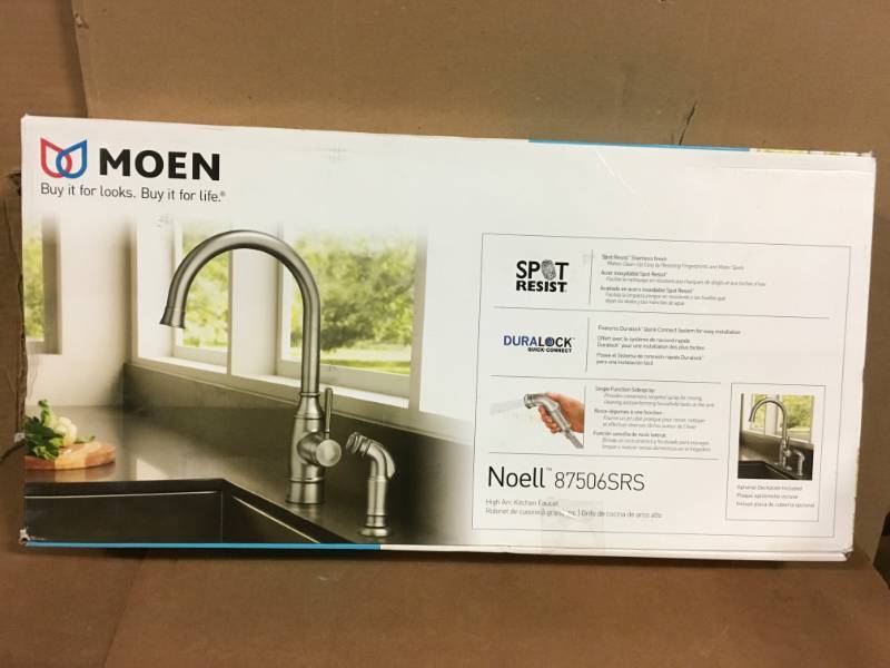 MOEN Noell Single-Handle Standard Kitchen Faucet with Side Sprayer in Spot Resist Stainless in good condition