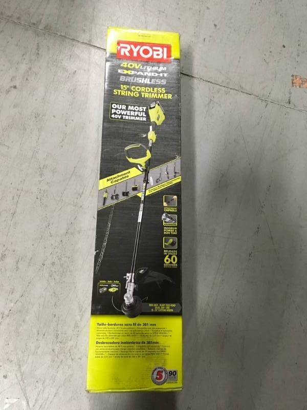 RYOBI 40-Volt Lithium-Ion Brushless Electric Cordless Attachment Capable String Trimmer - 3.0 Ah Battery and Charger Included in good condition