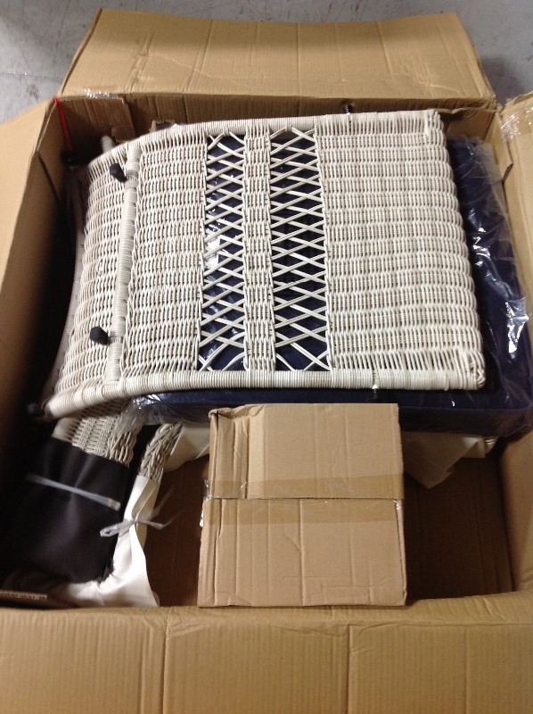 Hampton Bay Park Meadows Off-White Stationary Wicker Outdoor Lounge Chair with Midnight Cushion not used