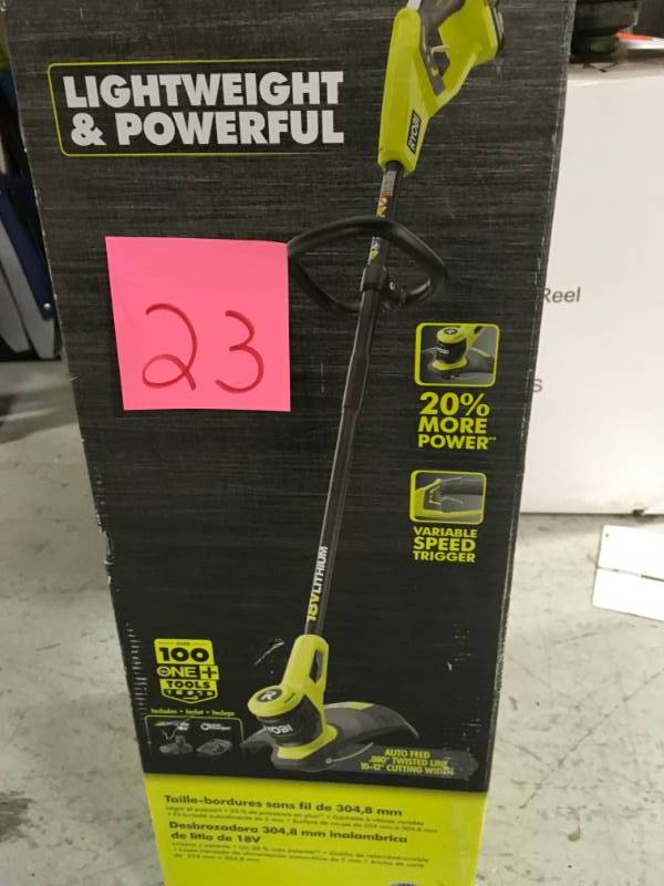 RYOBI ONE 18-Volt Lithium-Ion Electric Cordless String Trimmer 2.0 Ah Battery and Charger Included not used