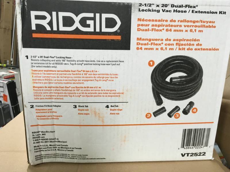 2-1/2 in x 20 ft Locking Wet/Dry Vac Hose Kit