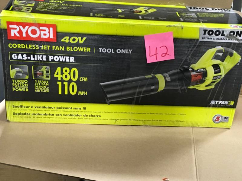 RYOBI 110 MPH 480 CFM Variable-Speed Turbo 40-Volt Lithium-ion Cordless Jet Fan Leaf Blower in good condition Tool ONLY