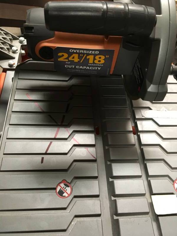 RIDGID 9 Amp Corded 7 in. Tile Saw with Stand and Single Paddle Mixer in good condition