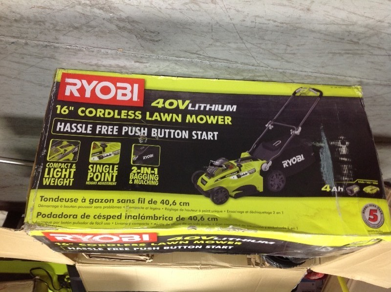 RYOBI 16 in. 40-Volt Lithium-Ion Cordless Battery Walk Behind Push Lawn Mower - 4.0 Ah BatteryCharger Included in good condition