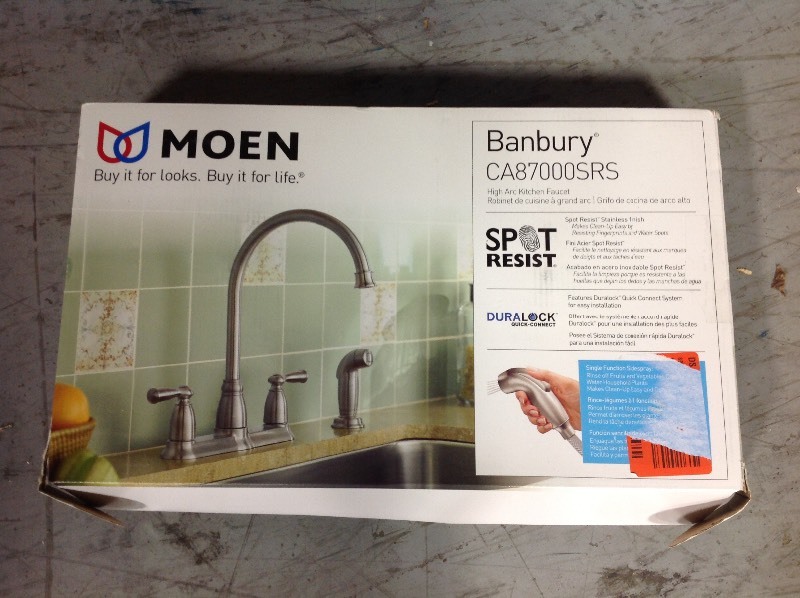 Moen Banbury High-Arc 2-Handle Standard Kitchen Faucet with Side Sprayer in Spot Resist Stainless