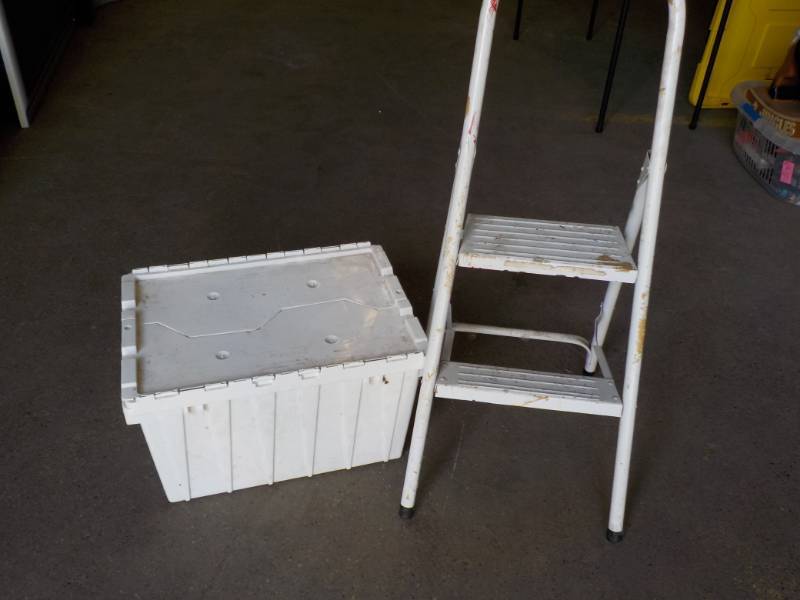 lot 57 image: Metal Step Stool and Lockable Tote...
