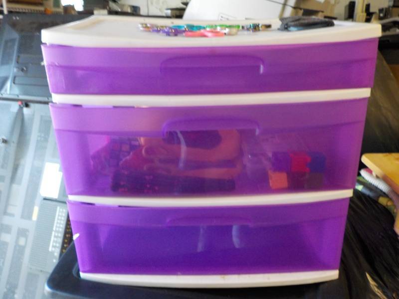 lot 147 image: 3 Drawer Plastic Storage with all c...