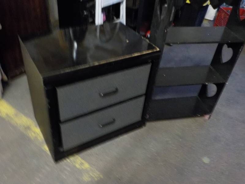 lot 174 image: Night Stand and 3 Shelf Wood Unit...