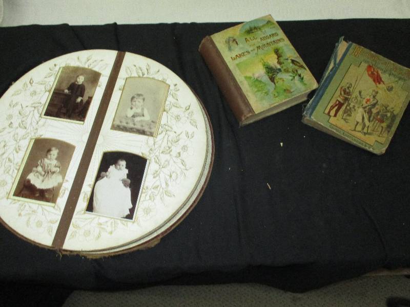 antique cloth covered picture album, old books