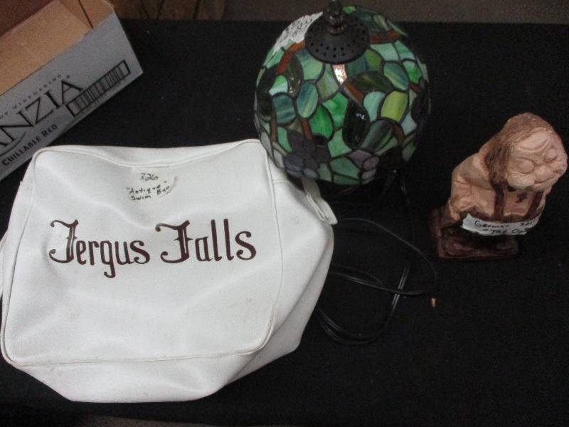 lamp, fergus falls bag, statue