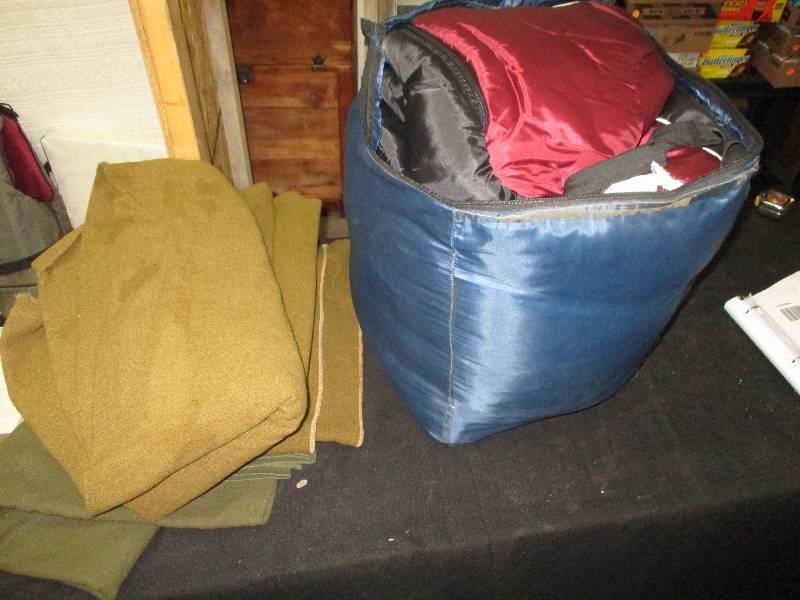 wool blankets, sleeping bag