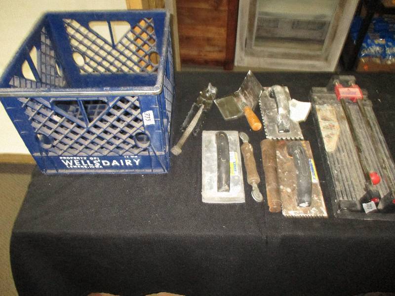 tile cutter, misc cement tools crate