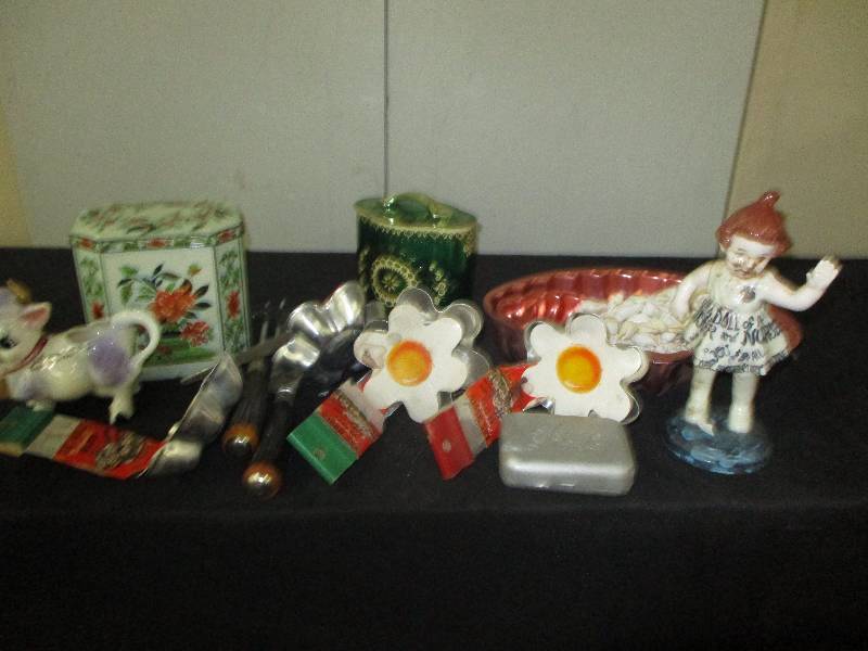 shelf, knife carving set, egg molds, japan tin