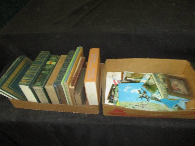 post cards, books