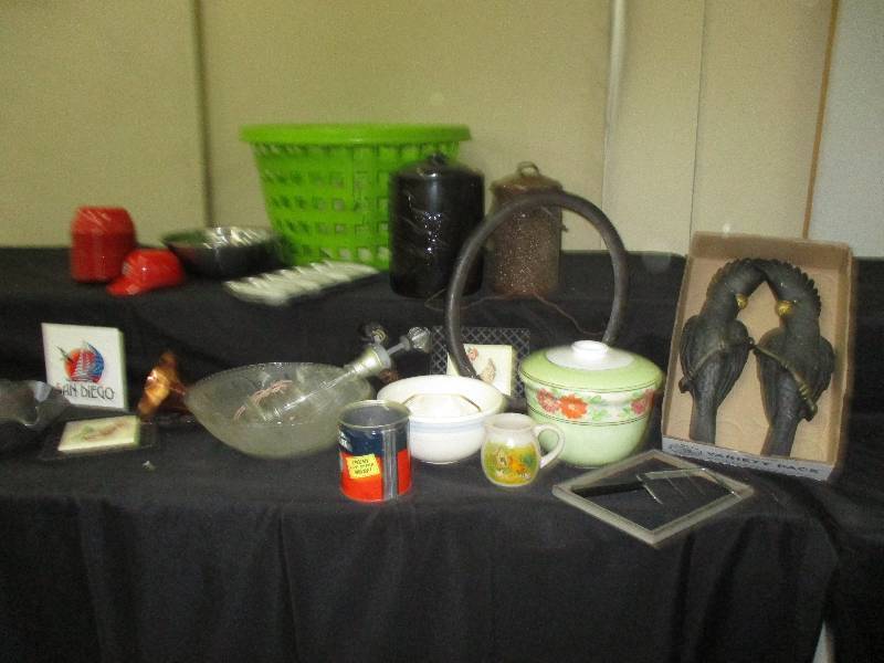 look at photo-tins, enamel ware, bowls, light fixture, ety