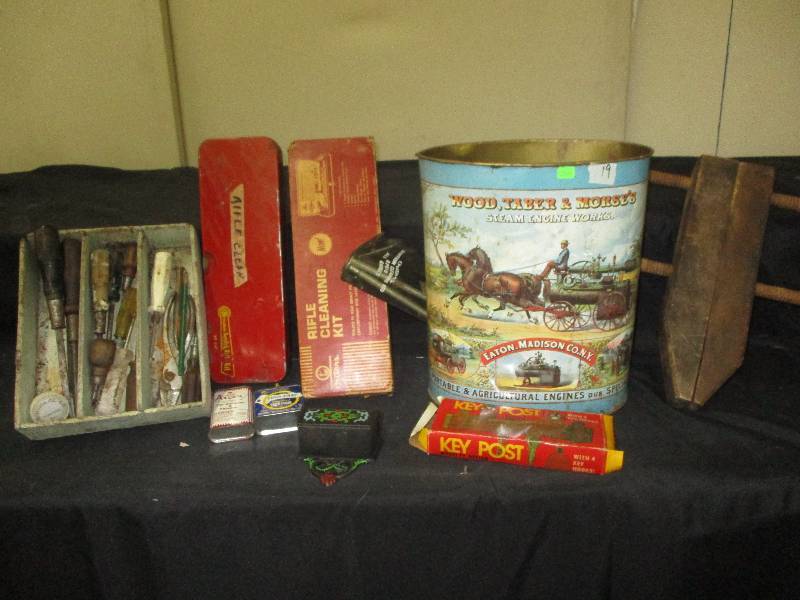 oil tin, cast match holder,
