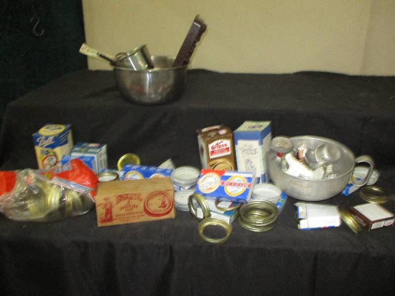 canning lids, stainless bowls, cookie cutters