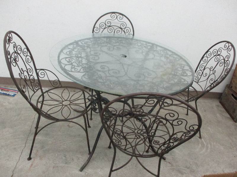 wrought end table and chairs