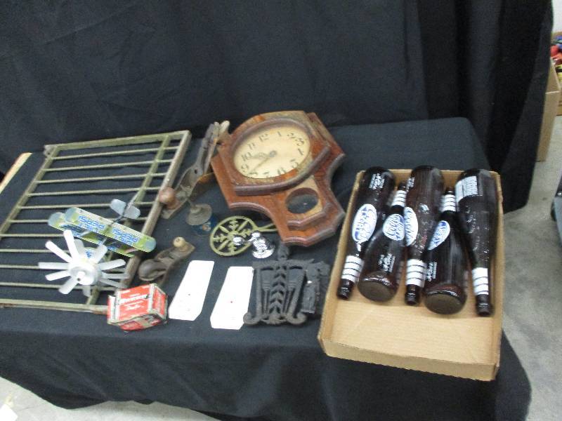 cenex barnesvill adv theometer, planes, coors bottles, clock cast items arrow stapler
