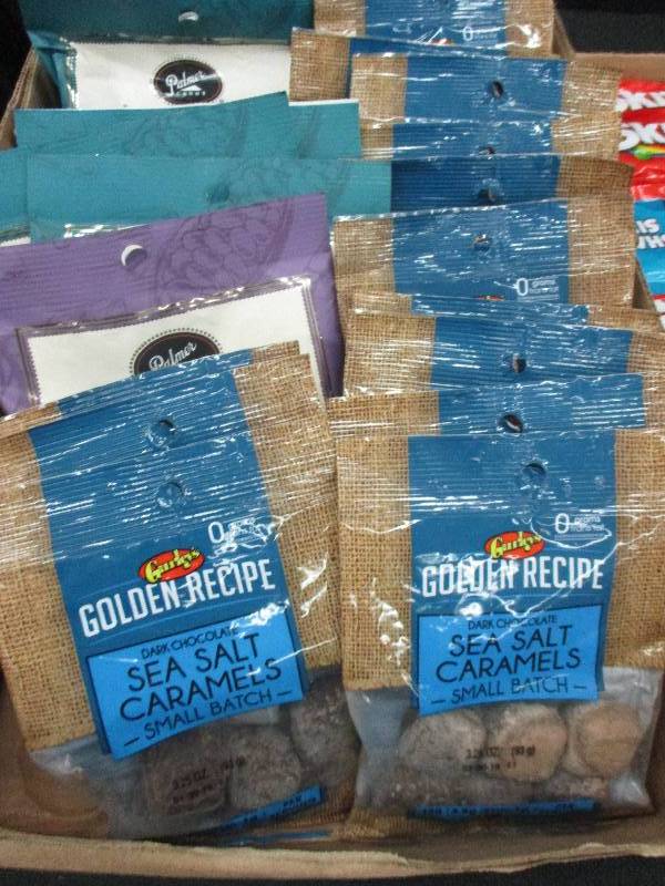 23 bags of sea salt carmels, chocolate raisens, chocolate tars