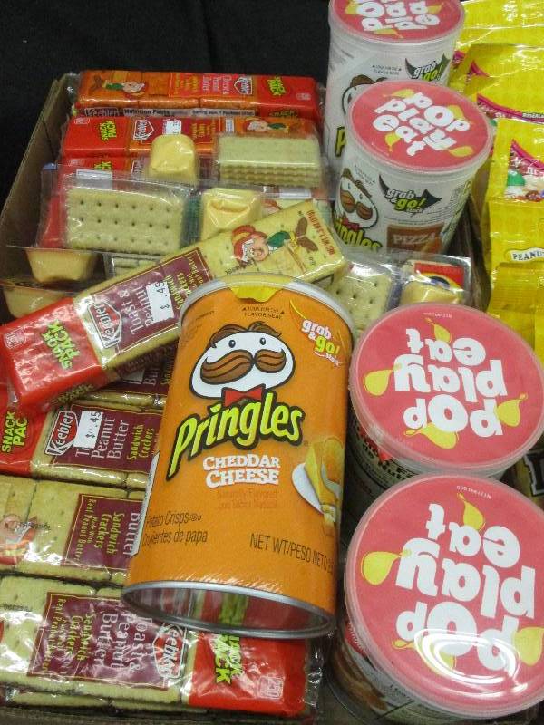 43 packs of crackers and pringles