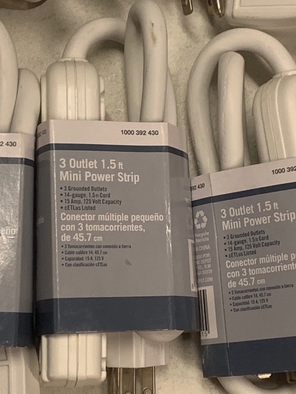 lot 16 image: Lot of 12- 3 outlet Mini Power strip, 1.5 ft cord