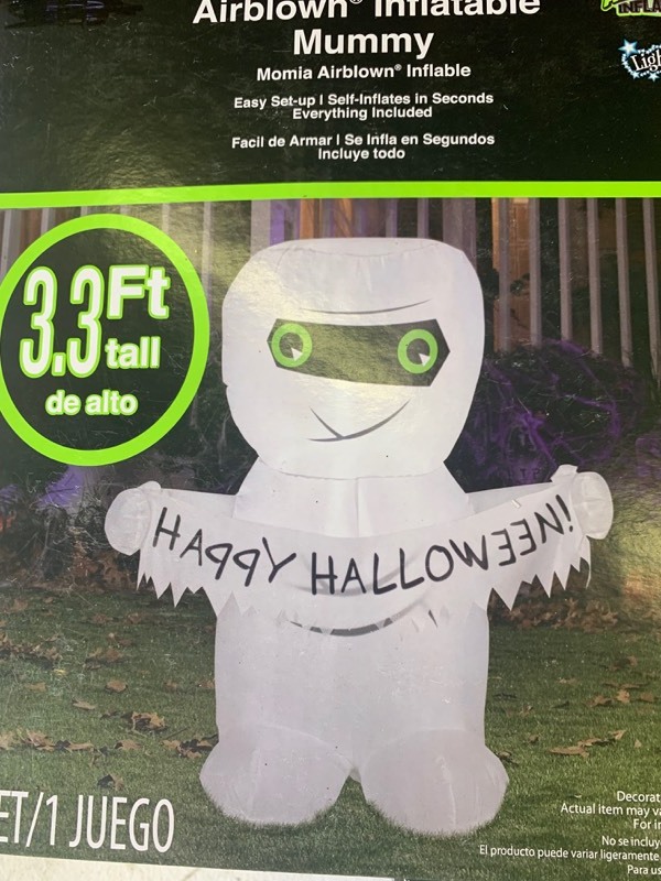 lot 33 image: Lot of 3- Airblown Halloween Inflatables 3.3 ft tall, 1 witch, 2 mummys
