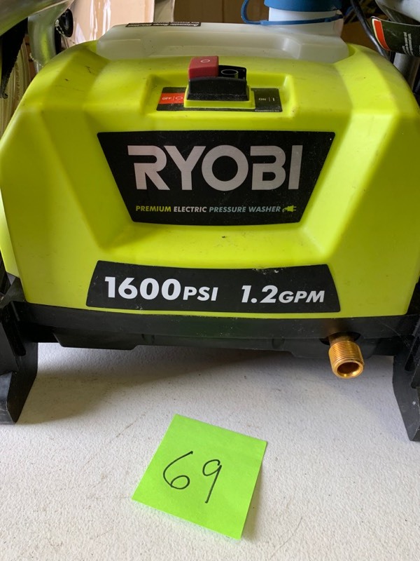 lot 69 image: Ryobi 1600 Psi electric Pressure washer- missing piecessalvage
