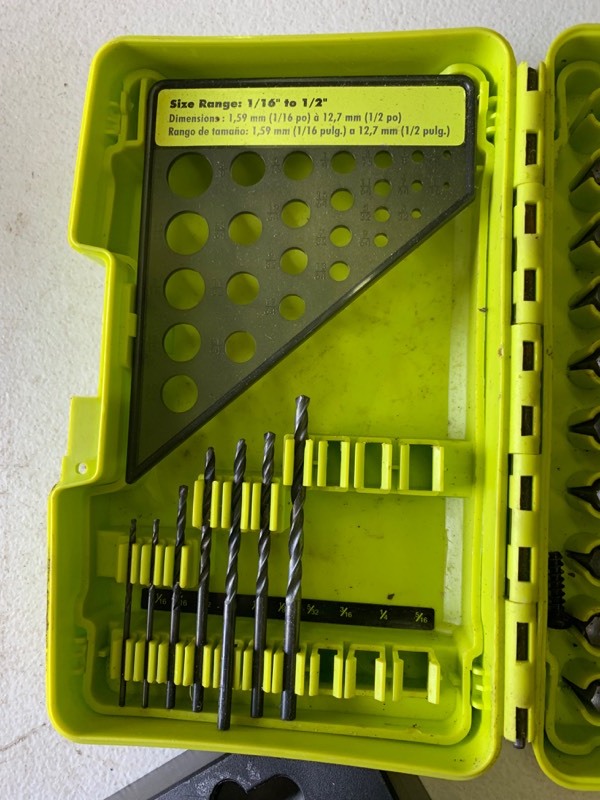 lot 70 image: Jumper cables, Ryobi bit set- missing pieces, Husky Socket set- missinbg pieces