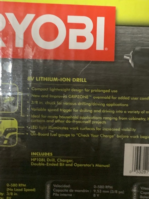 lot 88 image: Ryobi 8v lithium-ion Drill cordless electric