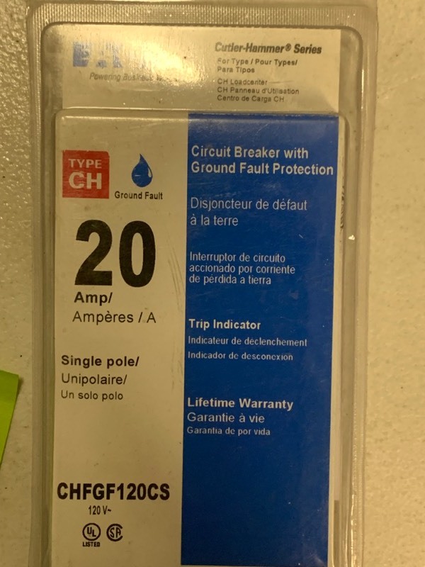 lot 91 image: Eaton 20 amp circuit breaker CHFGF120CS Single pole