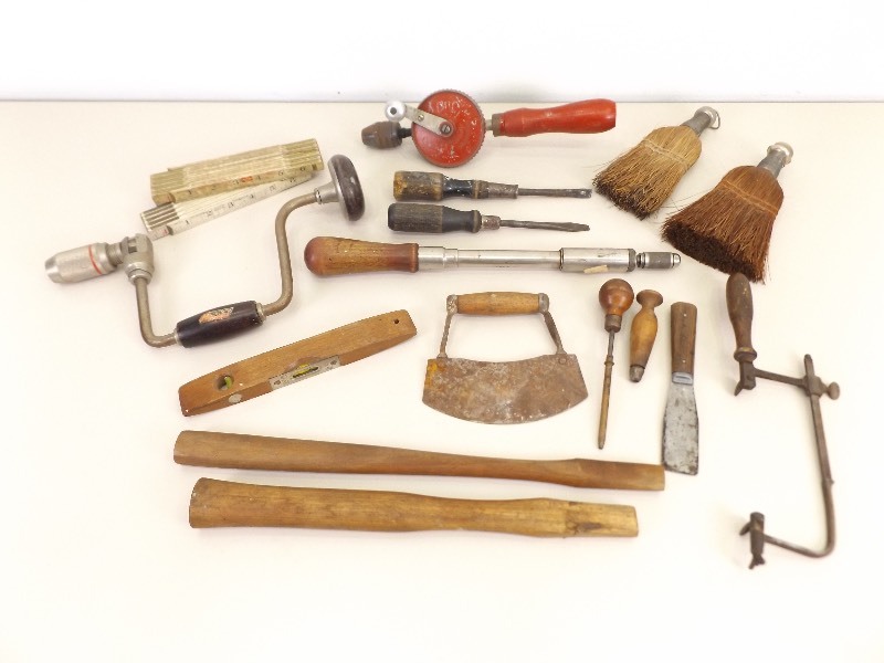 lot 15 image: Large Lot of Antique Wood Handled etc. Hand Tools