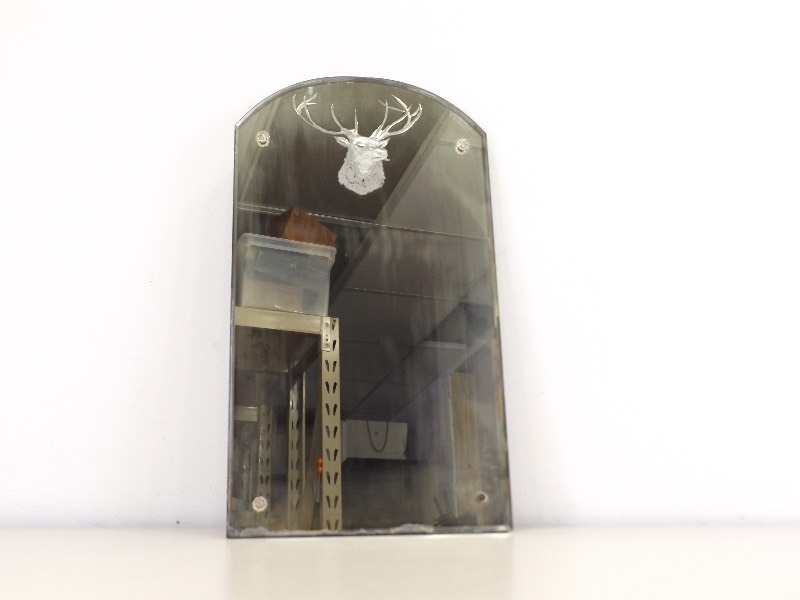 lot 31 image: Antique Etched Deer Buck Design Mirror