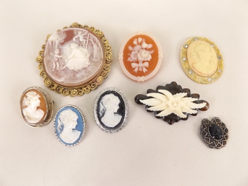 lot 59 image: Lot of Carved Cameo Brooches etc.