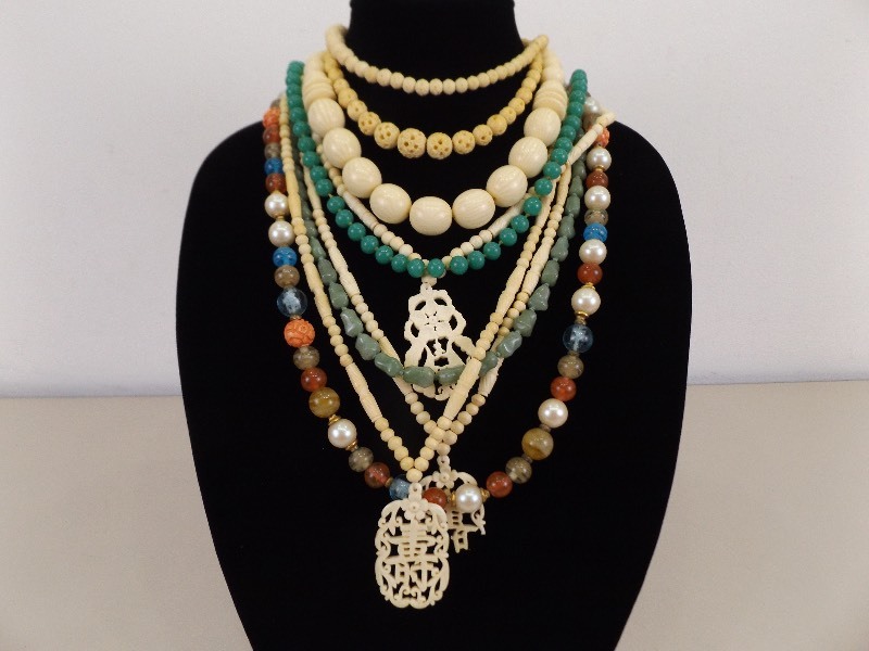 lot 62 image: Lot of Vintage Natural Elements, Bone, Jade, etc. Jewelry