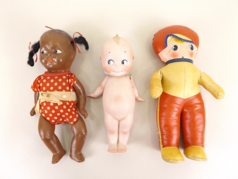 lot 73 image: 3 Vintage Porcelain etc. Kewpie etc. Dolls