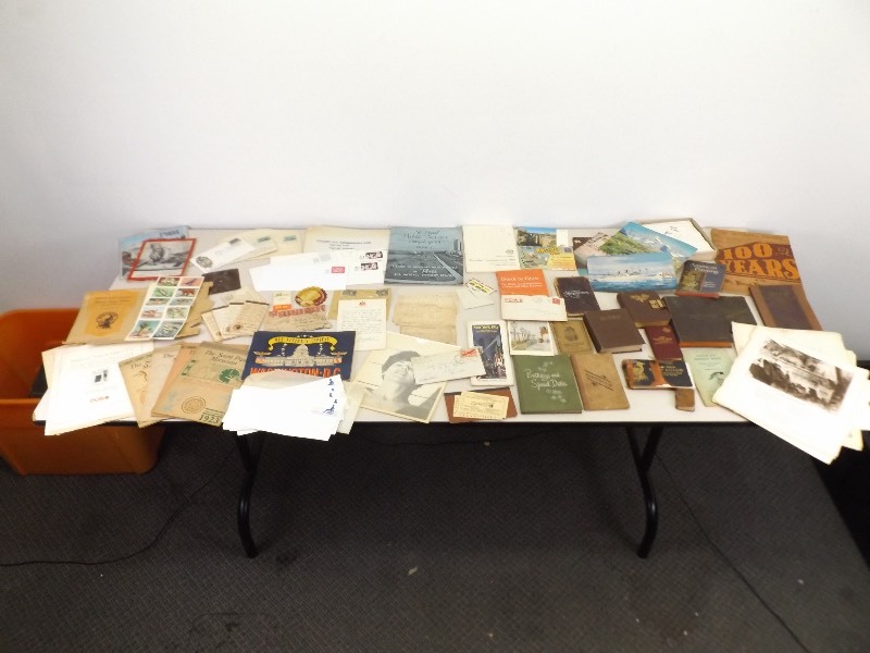 lot 89 image: Lot of Misc. Vintage Paper, Ledgers, Diaries, First Day Stamps, etc.  
