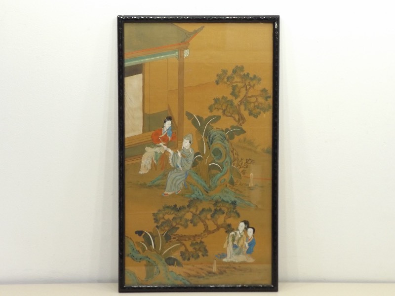 lot 95 image: Vintage Wood Framed Asian Themed Hand Painted Painting