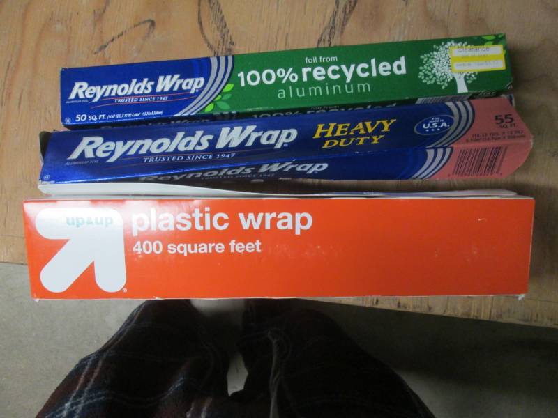 lot of aluminum foil and plastic wr...