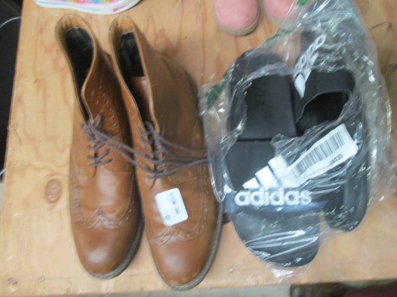 size 11 boots and adidas slippers s...