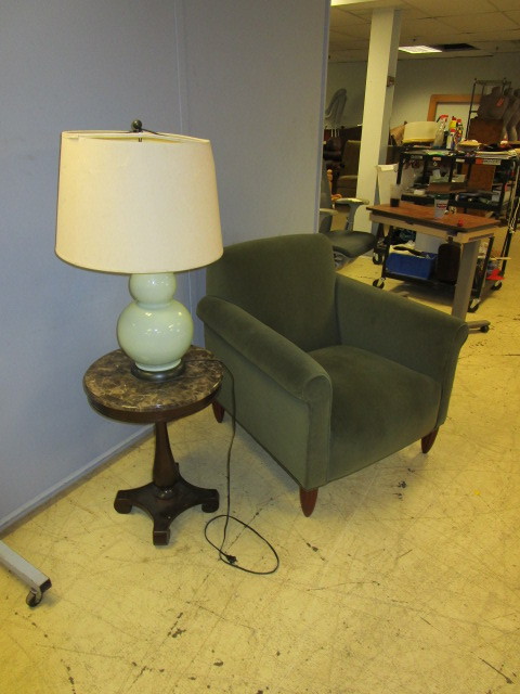 lot 331 image: ARMCHAIR AND LAMP