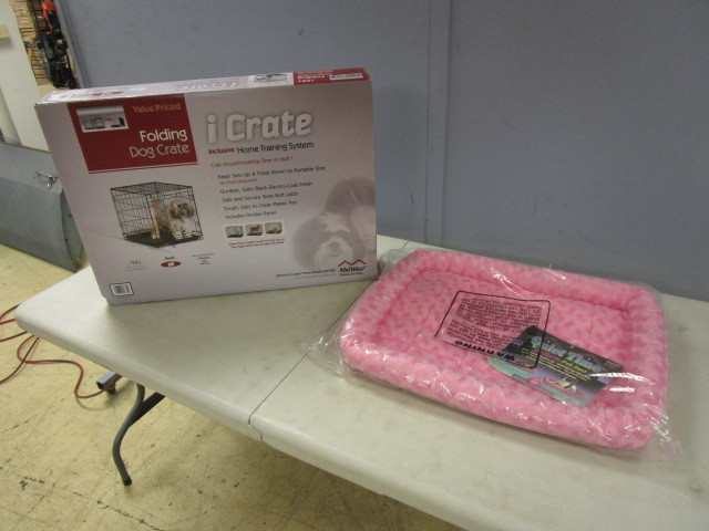 lot 360 image: NEW ICRATE FOLDING DOG CRATE AND QUIET TIME PET BED