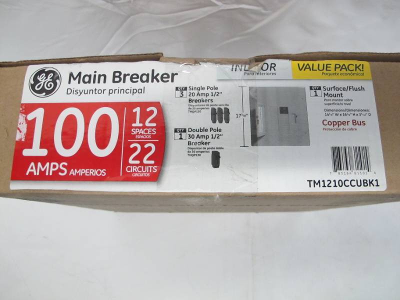 lot 14 image: GE PowerMark Gold 100 Amp 12-Space 22-Circuit Indoor Main Breaker Circuit Breaker Panel