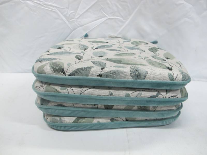 lot 16 image: Pack of 4 Sunbrella Fabric Outdoor Seat Cushions - Leaf Pattern