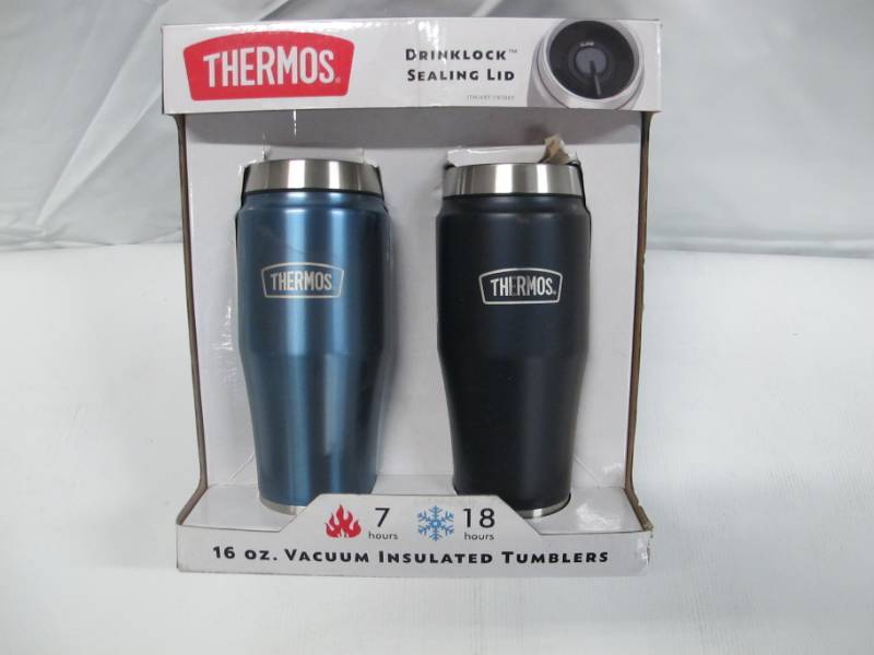 Thermos Stainless Steel Vacuum Insulated Tumblers, 2 Pack - Blue & Black, HUGE: NEW Patio Furniture, Gift Items, Glassware, Cookware, and much  more!!!