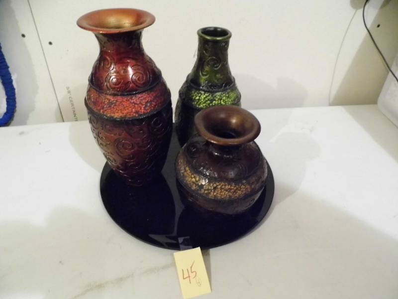 Lot of 3 Vases on Tray