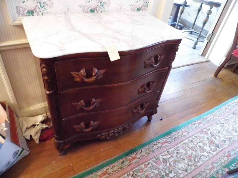 Marble Top Walnut Linen Table