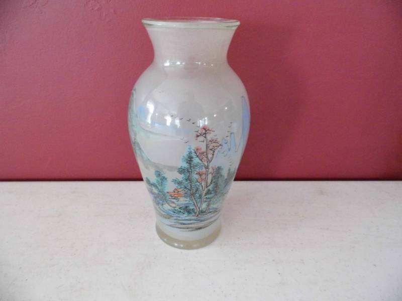Reverse Painted Water Color Chinese Vase