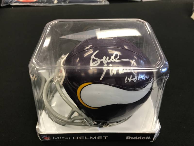 BUD GRANT  HOF 94 INSCRIPTION AUTOGRAPHED MN VIKINGS MINI HELMET